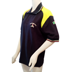 Polo Protezione Civile ricamata in tessuto cotone colore blue navy con inserti giallo fluo.