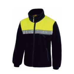 Pile Protezione Civile colore giallo HV blue navy inserto spalle con banda alta visibilità.